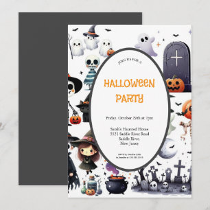SCARY GREY AND ORANGE HALLOWEEN PARTY INVITATION