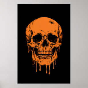 Scary Grinning Skull with a Spider Crawling on Top Poster