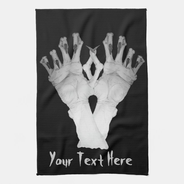 Scary gruesome gnarled monster hand kitchen towel (Vertical)
