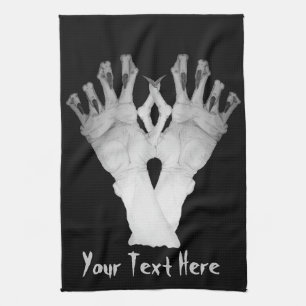 Scary gruesome monster hand with long nails art kitchen towel