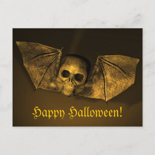 Scary Halloween Bat Skull Postcard