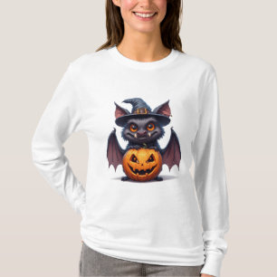 Scary Halloween Bat With Pumpkin Witch Hat 🎃 T-Shirt
