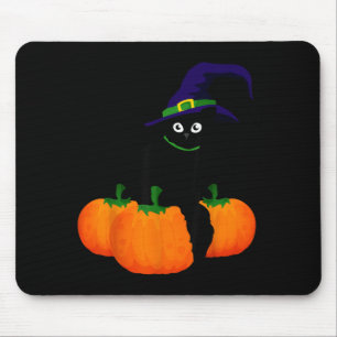 Scary Halloween Black Cat And Pumpkin Funny Design Mouse Pad