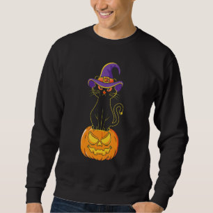 Scary Halloween Black Cat Costume Witch Hat & Moon Sweatshirt