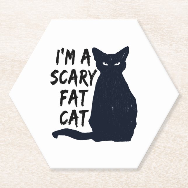 Scary Halloween Black Cat Design graphic Paper Coaster (Front)