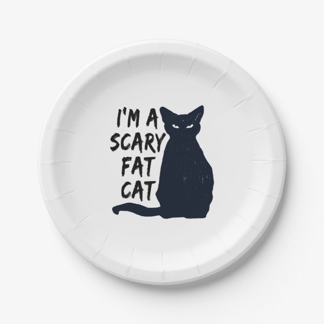 Scary Halloween Black Cat Design graphic Paper Plate (Front)
