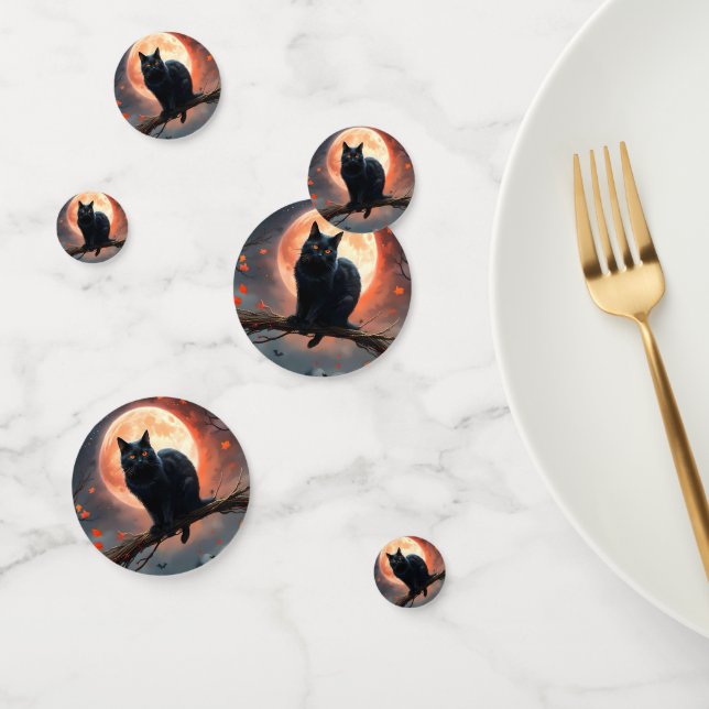 Scary Halloween Black Cat Moonlight,  Confetti (Group)