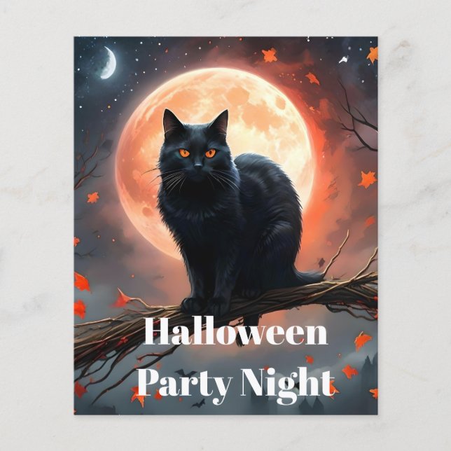 Scary Halloween Black Cat Moonlight,  Flyer (Front)