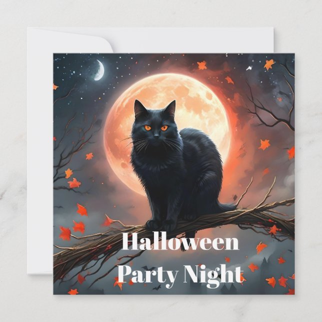 Scary Halloween Black Cat Moonlight,  Save The Date (Front)