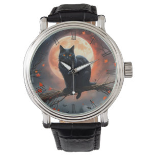 Scary Halloween Black Cat Moonlight,  Watch