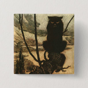 Scary Halloween Black Cat Vintage Rackham 2 Inch Square Button