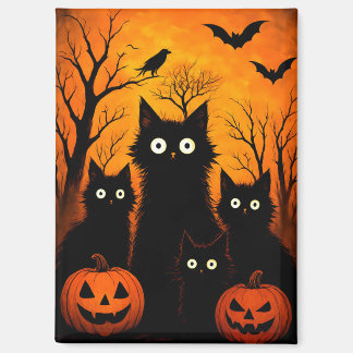 Scary Halloween Cats and Bats Design | Dark Horror Magnet