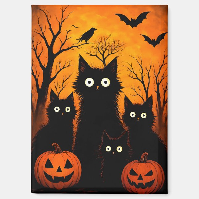 Scary Halloween Cats and Bats Design | Dark Horror Magnet (Front)