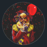 Scary Halloween Clown Costume Party Classic Round Sticker<br><div class="desc">Customize with any text you want.</div>