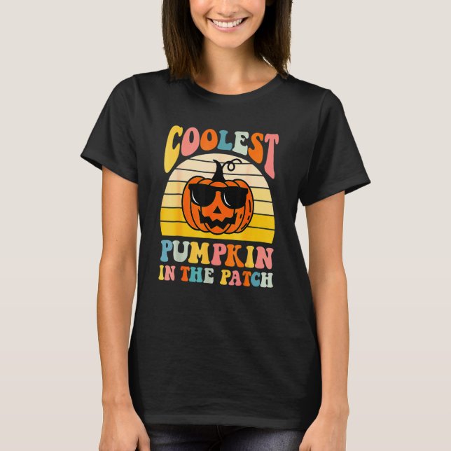 Scary Halloween Coolest Pumpkin In The Patch Retro T-Shirt (Front)