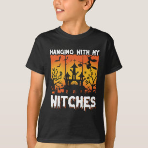Scary Halloween design with witch witch broom bat T-Shirt