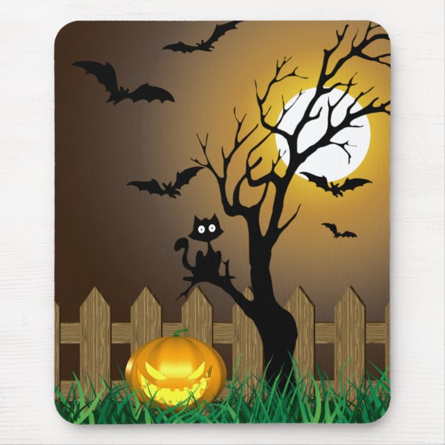 Scary Halloween Garden Scene Mouse Pad (Front)