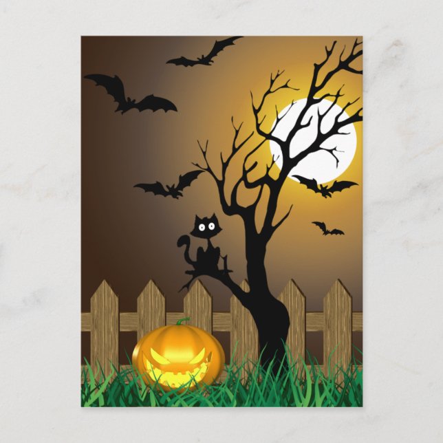 Scary Halloween Garden Scene Postcard (Front)