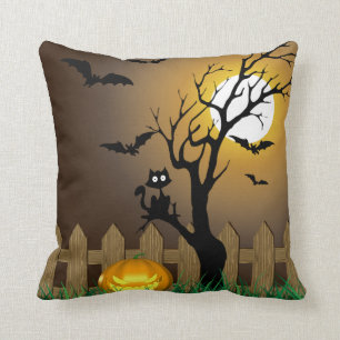 Scary Halloween Garden Scene Throw Pillow