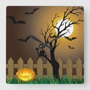 Scary Halloween Garden Scene - Wall Clock