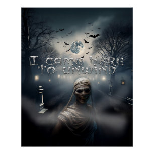 Scary Halloween Grave Yard & Mummy Poster