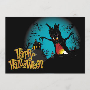 Scary Halloween Haunted house with tree Card