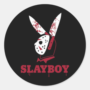 Scary Halloween Horror Slayboy Hockey Mask Parody  Classic Round Sticker