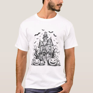 Scary Halloween House Spooky Season Bats Fall Jack T-Shirt