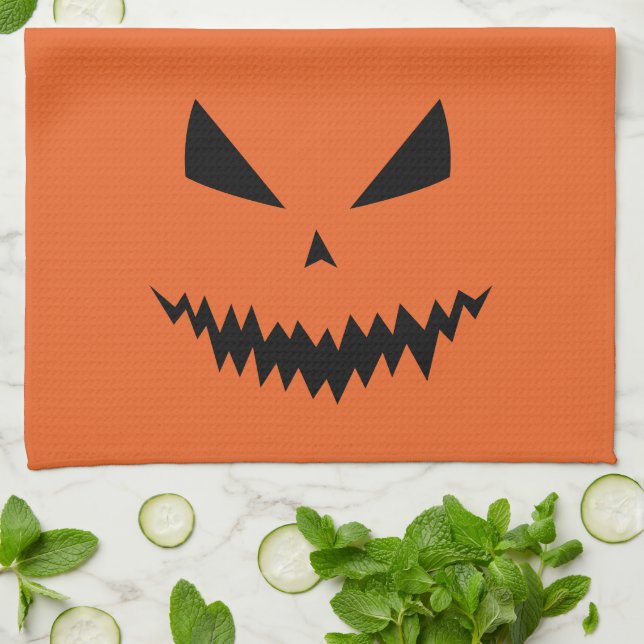 Scary Halloween Jack OLantern black face orange Kitchen Towel (Folded)