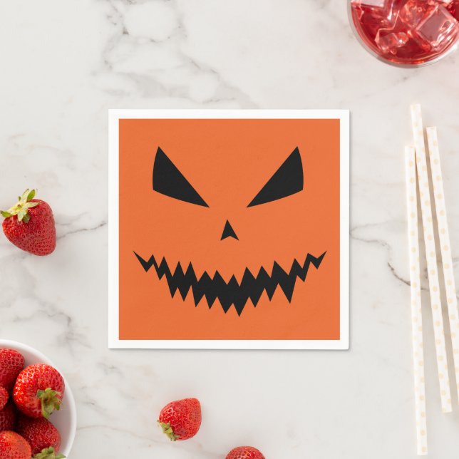 Scary Halloween Jack OLantern black face orange Napkin (Insitu)