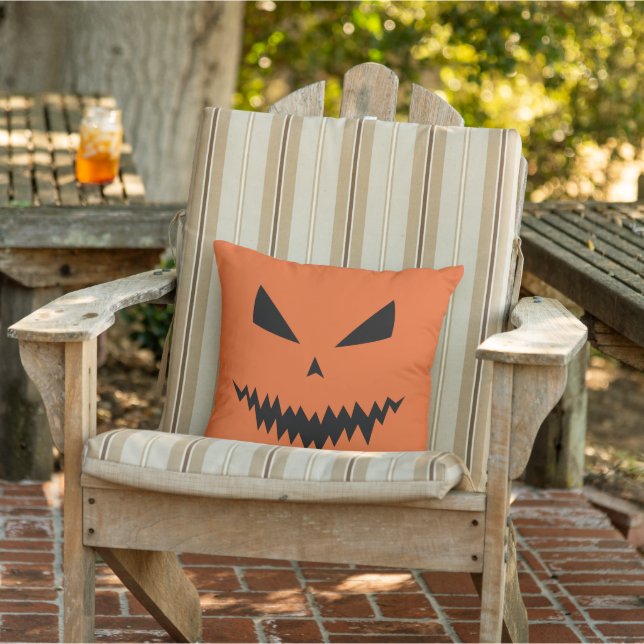 Scary Halloween Jack OLantern black face orange Outdoor Pillow (Chair)