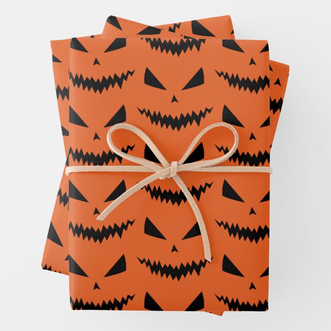 Scary Halloween Jack OLantern black face orange Wrapping Paper Sheet (In situ)