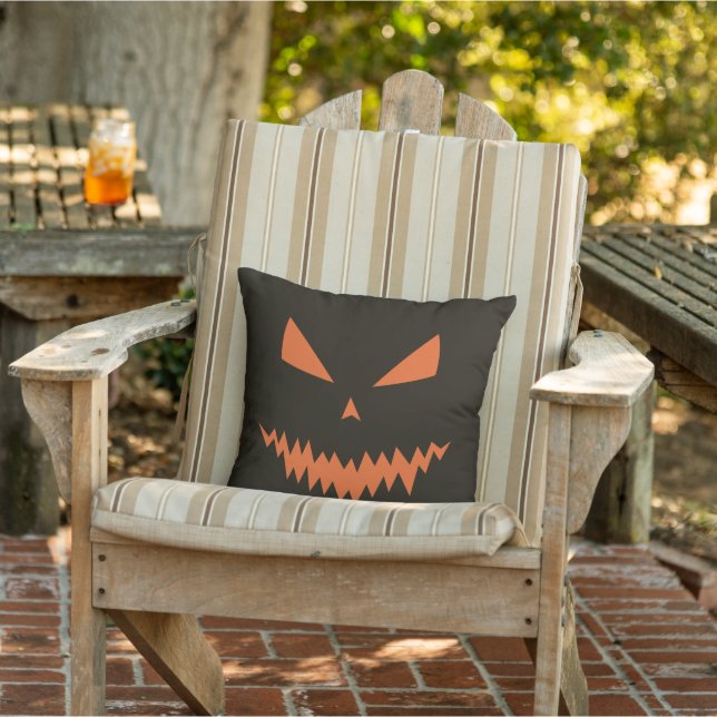 Scary Halloween Jack OLantern orange face black  Outdoor Pillow (Chair)