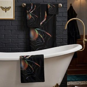 Scary Halloween Metallic Spider And Web Bath Towel Set
