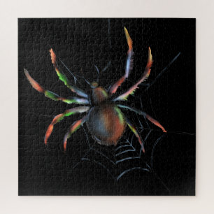 Scary Halloween Metallic Spider And Web Jigsaw Puzzle