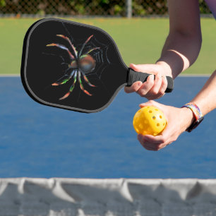 Scary Halloween Metallic Spider And Web Pickleball Paddle