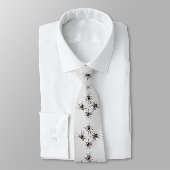 Scary Halloween Metallic Spider Webbed Pattern Tie (Tied)
