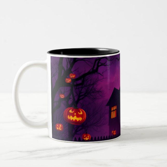 Scary Halloween Mug - Maison hantée avec Citrouill (Gauche)
