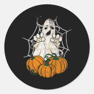 Scary Halloween Night Pumpkin Ghoul Spider Web Cre Classic Round Sticker