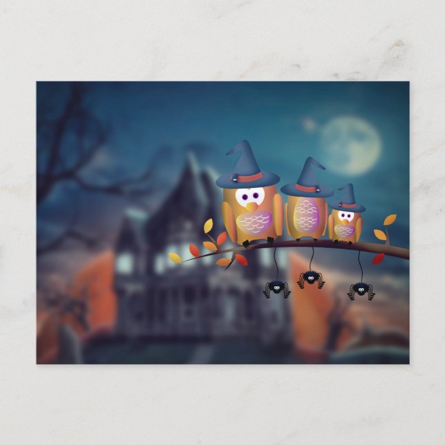 Scary Halloween Night with Owls Postcard (Front)