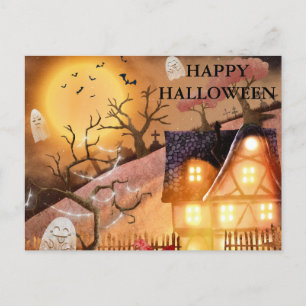 Scary Halloween Night with Owls Postcard