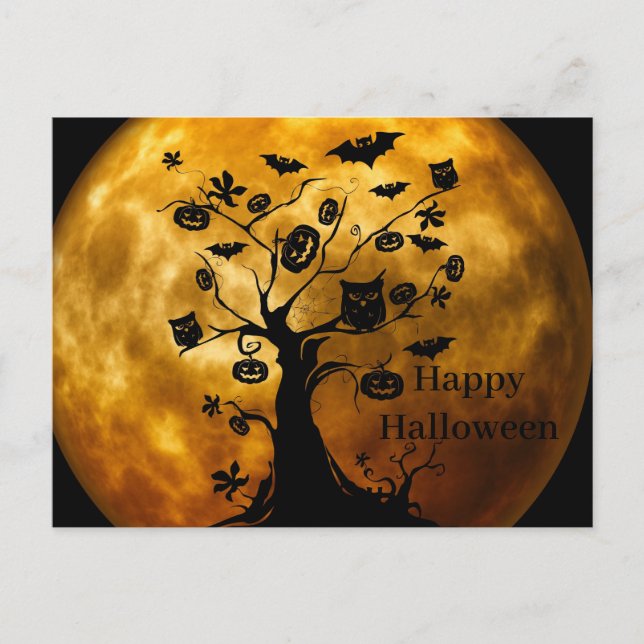 Scary Halloween Night with Owls Postcard (Front)