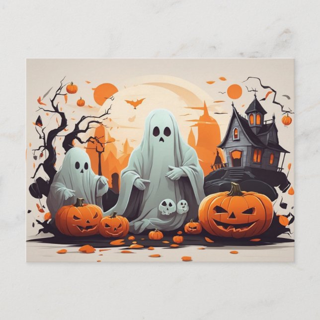 Scary Halloween Night with Raven Crow Ghost Postcard (Front)