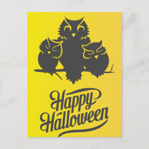 Scary Halloween Night with Witch Owl Bats Postcard