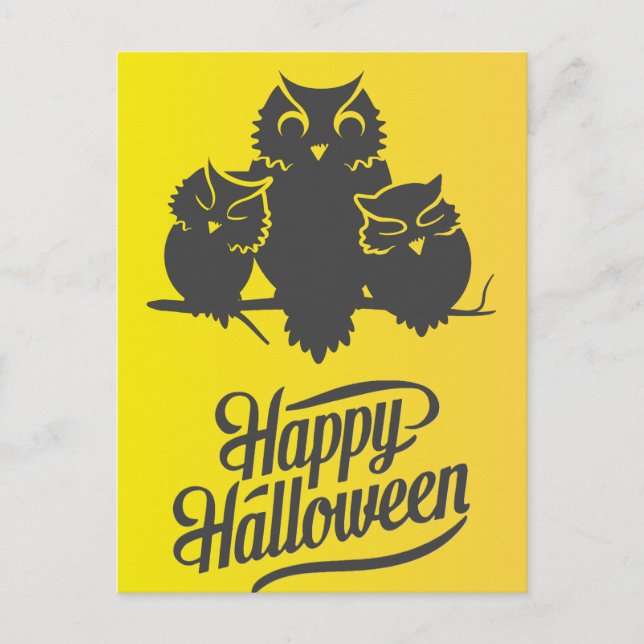 Scary Halloween Night with Witch Owl Bats Postcard (Front)
