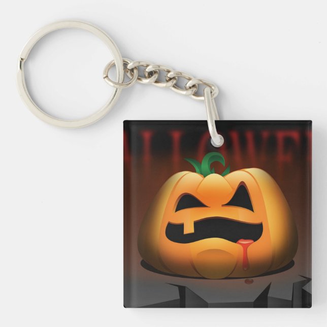 Scary Halloween One Tooth Pumpkin Acrylic Keychain (Front)