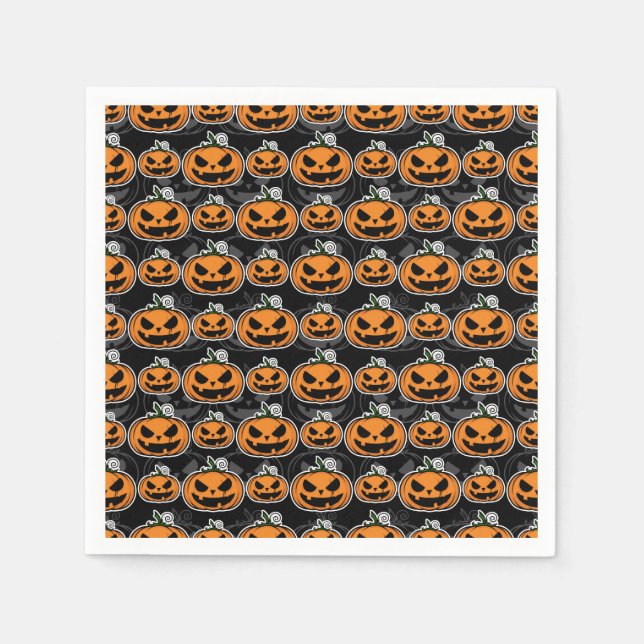 Scary Halloween Party Jack O'Lanterns Pumpkins Napkin (Front)