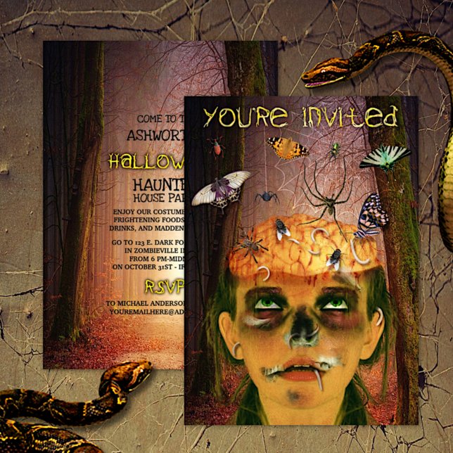 Scary Halloween Party | Zombie Brain Bugs Creepy Invitation (Creator Uploaded)