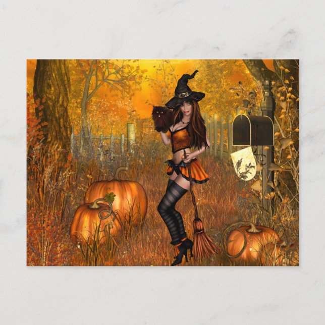 Scary Halloween Postcard with Witch (Front)