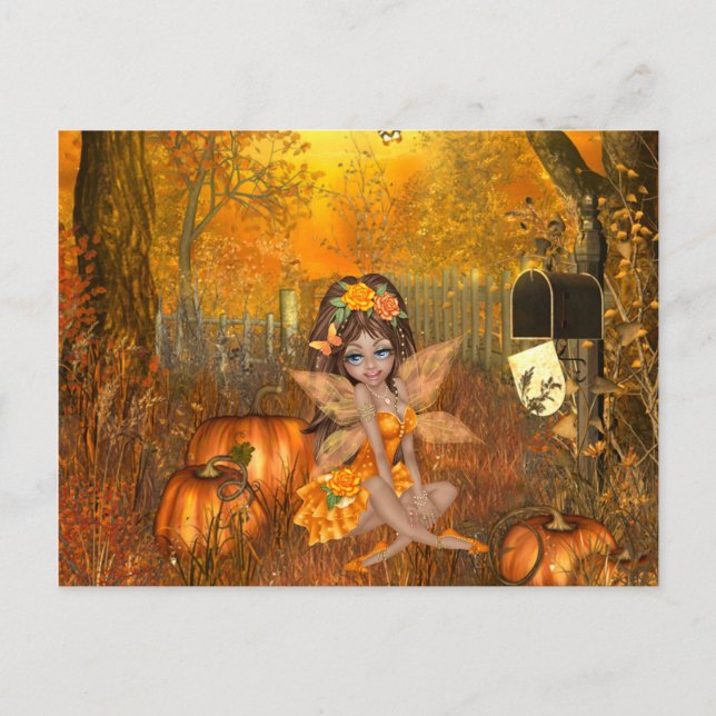 Scary Halloween Postcard with Woodland Fairy (Front)